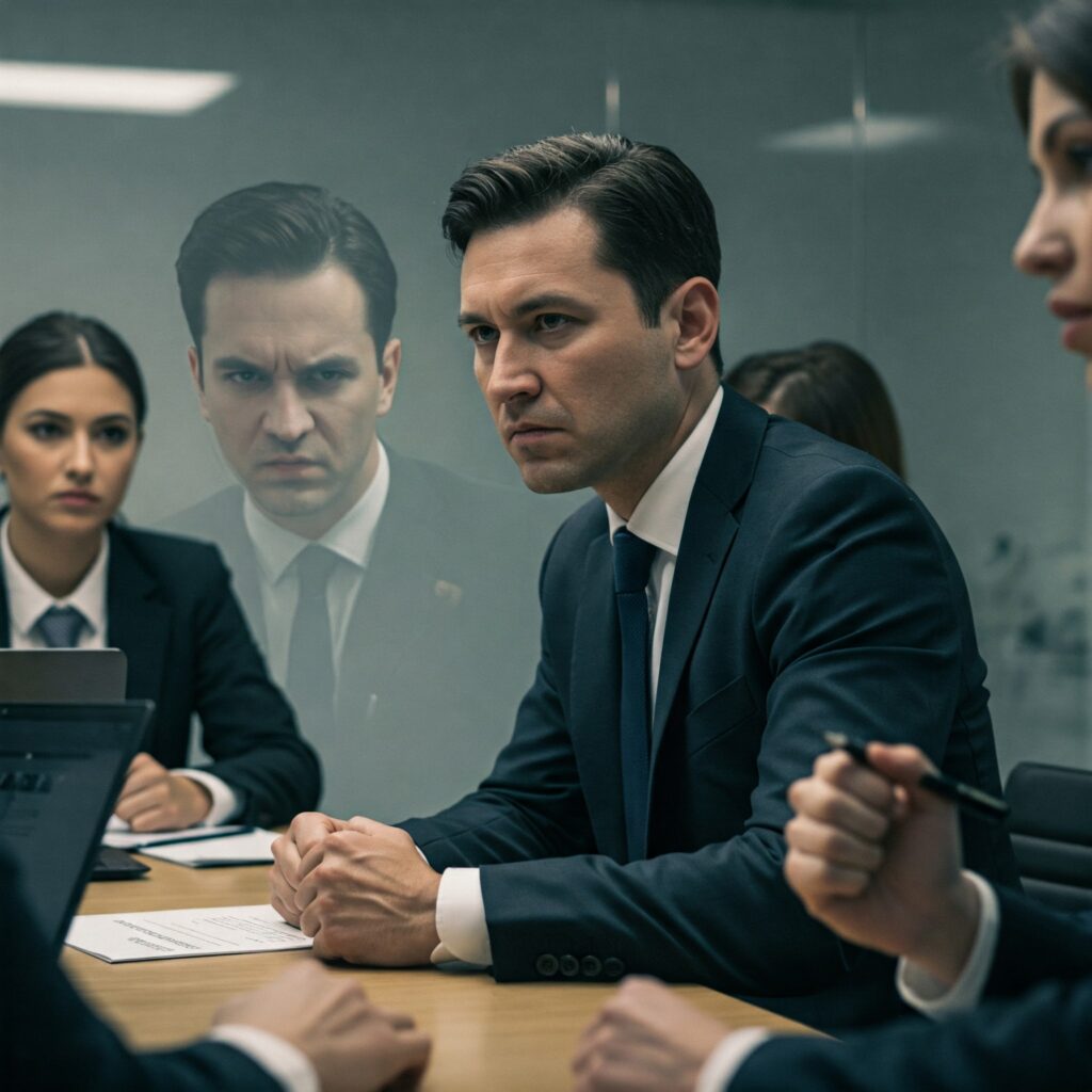 A normally calm man, seeming frustrated during team meeting